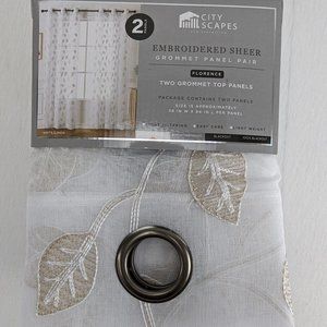 City Scapes Embroidered Sheer Grommet Panel Pair Florence 2 Panels 38" x 84" New